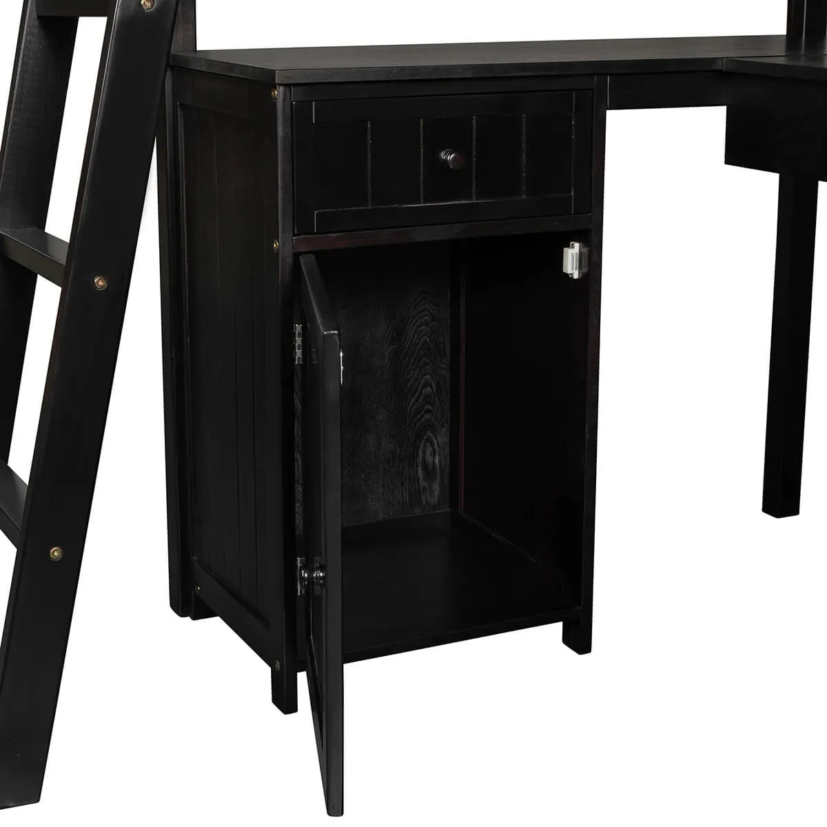 Twin size Loft Bed with Drawers, Cabinet, Shelves and Desk, Espresso