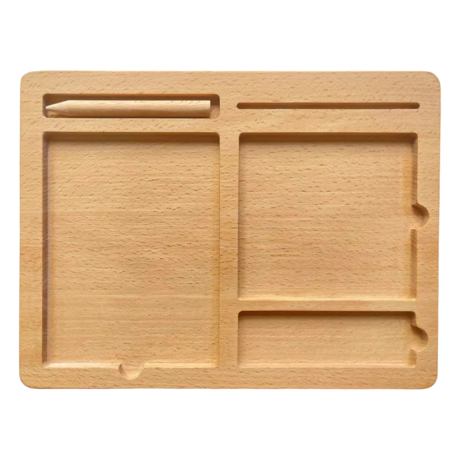 Wooden 3-part educational activity/sand tray with card slot and pen