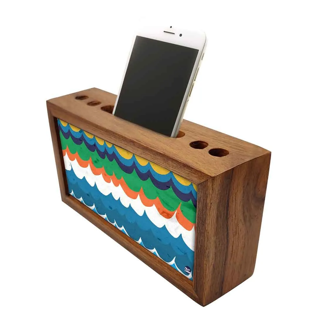 Wooden Pen Holder with Phone Stand Desk Organizer - Waves