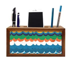 Wooden Pen Holder with Phone Stand Desk Organizer - Waves