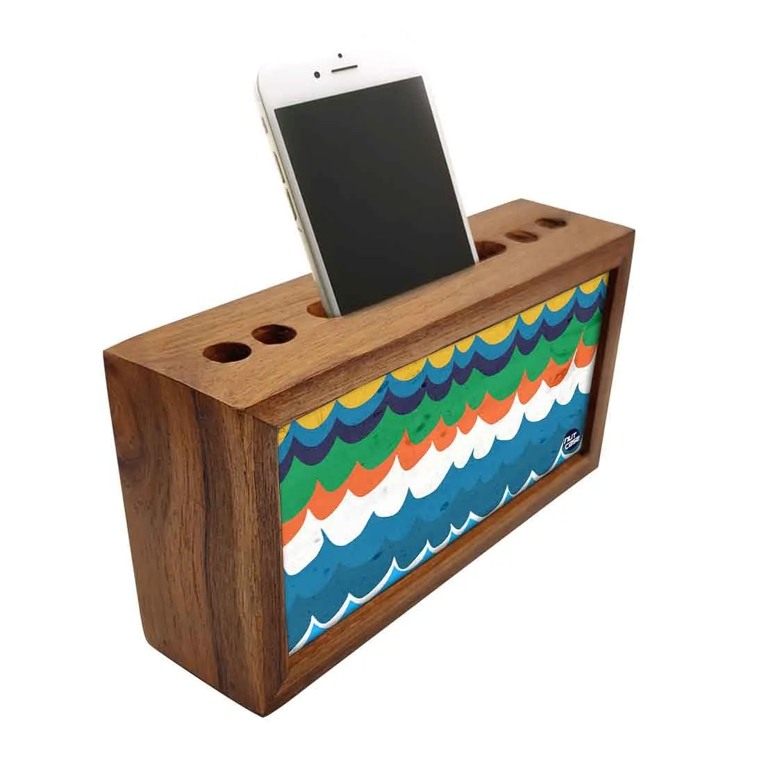 Wooden Pen Holder with Phone Stand Desk Organizer - Waves