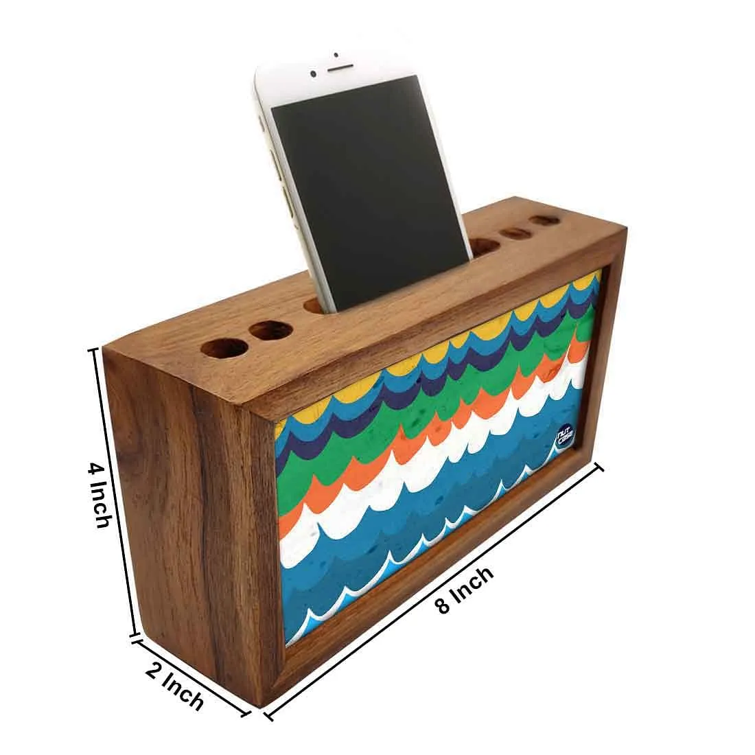 Wooden Pen Holder with Phone Stand Desk Organizer - Waves