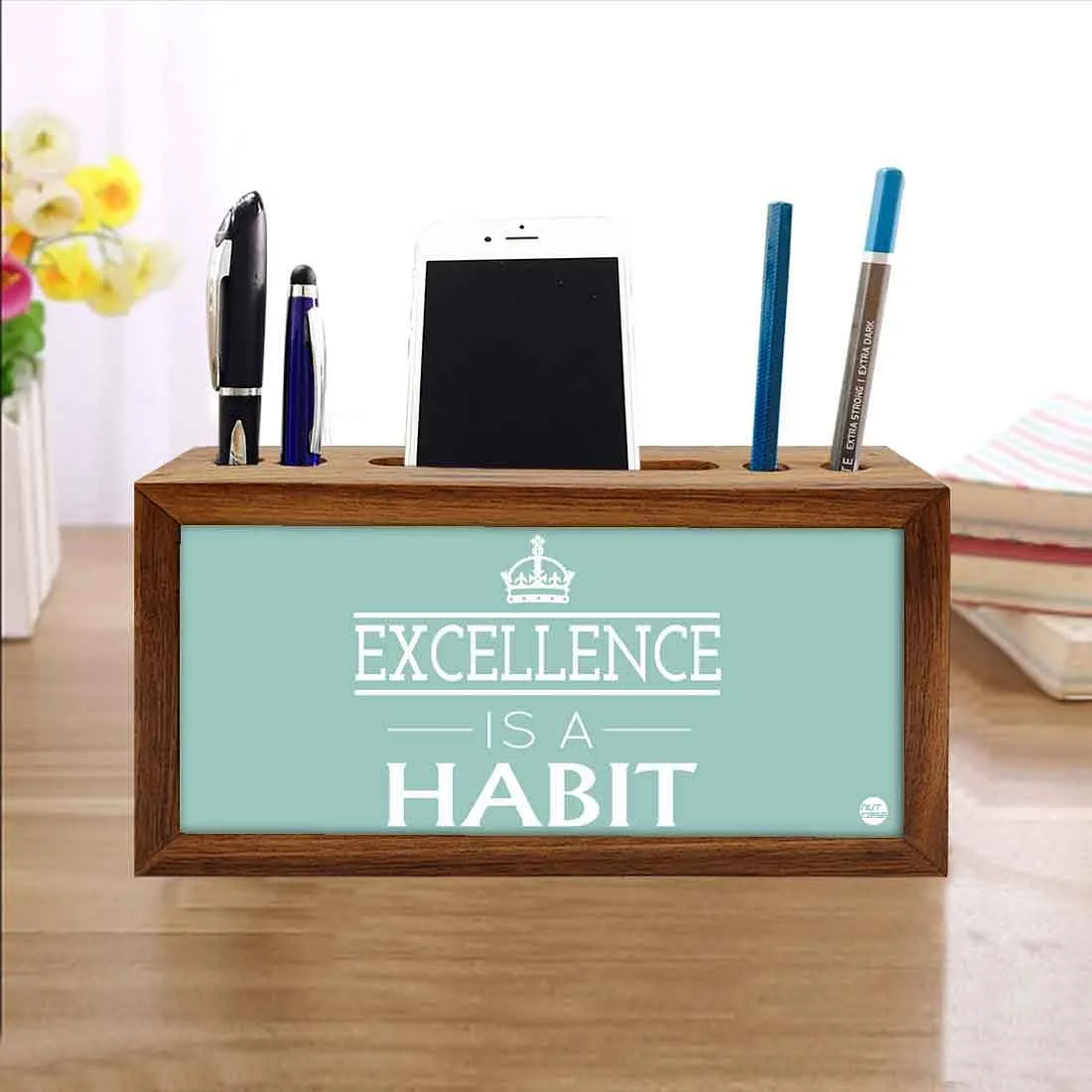 Wooden Table Organizer Pen Mobile Stand for Office - Excellence