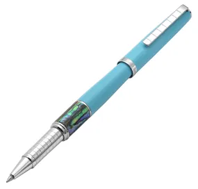 Xezo Speed Master™ Sky Blue Brass Rollerball Pen - With Paua Abalone